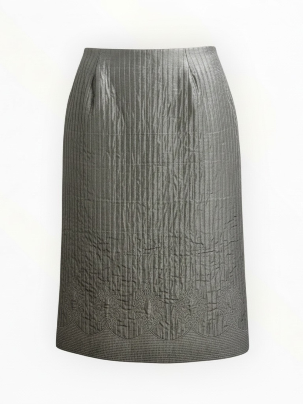 MaxMara Silk Gray Textured Embroidered Pencil Skirt Slit Max Mara 8 Work Party